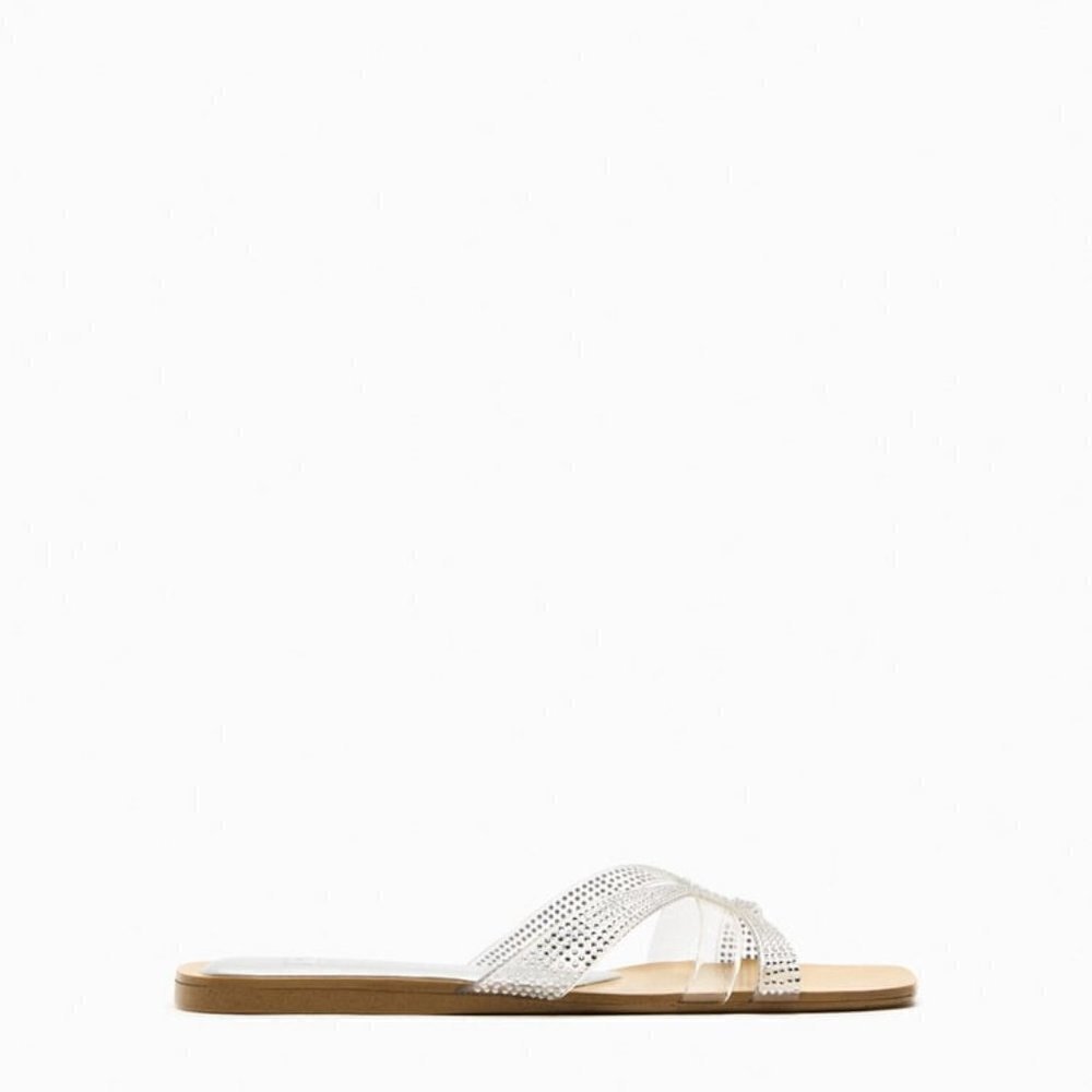 ZARA FLAT VINYL SLIDER SANDALS WITH RHINESTONES CLEAR SIZE 6 | 3656/110 - Picture 3 of 4
